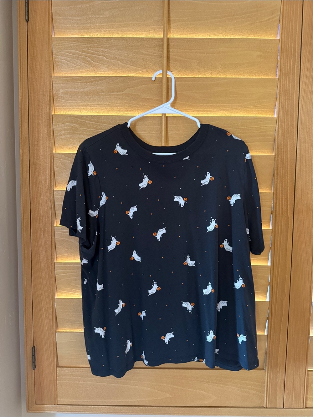 Old Navy Black Tee with White Ghosts and Orange Accents
